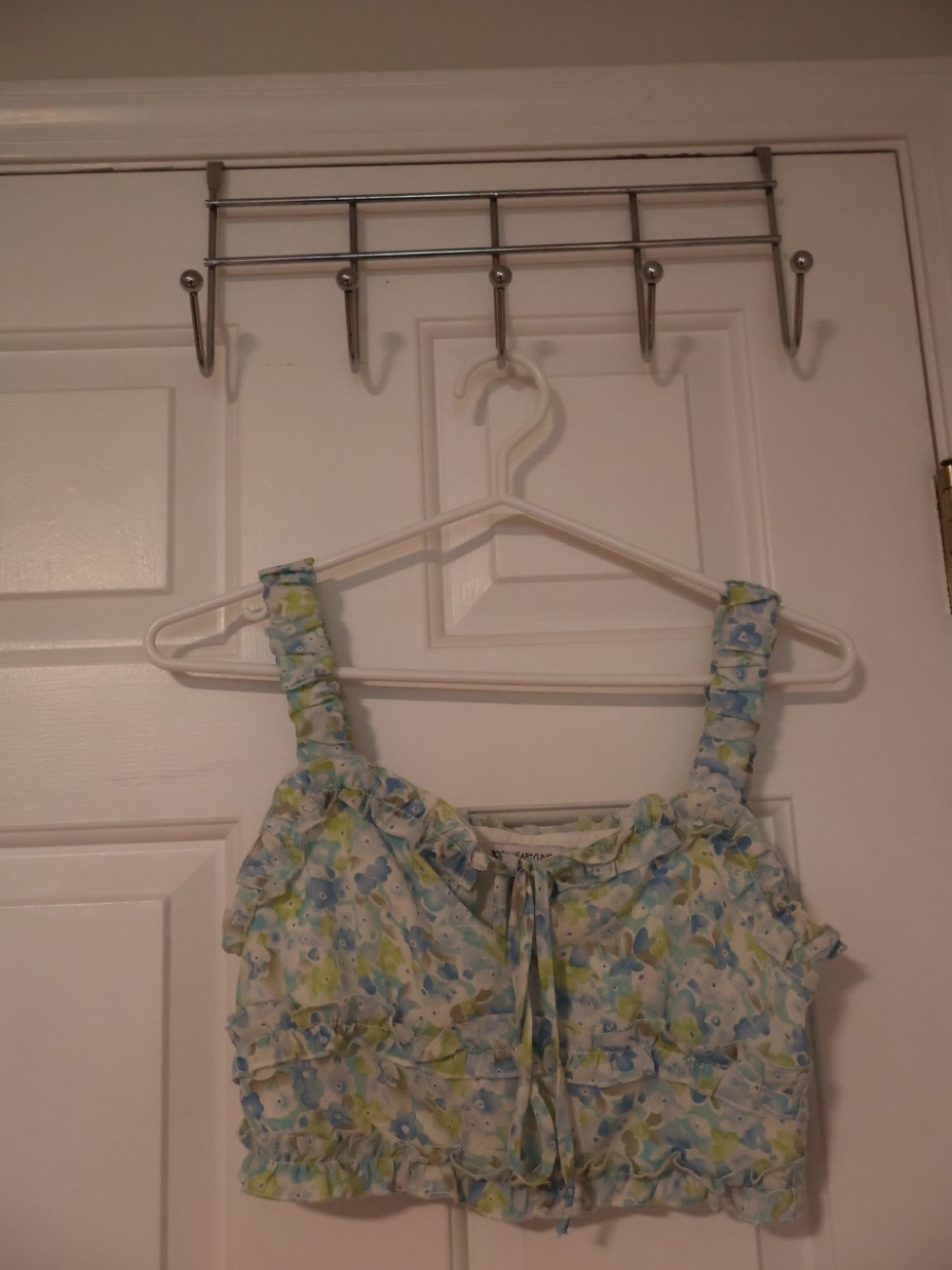 Floral Ruffle Crop Top in Blue and Green